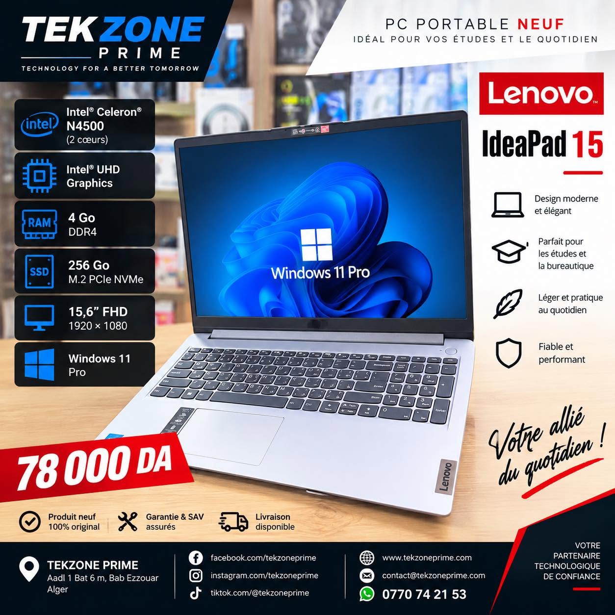 1 LAPTOP LENOVO IDEAPAD 15 INTEL N4500 4GB 256SSD 15,6" – Image 1