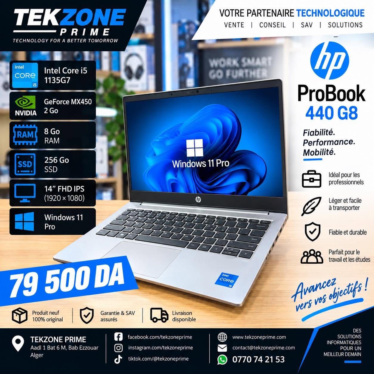 1 LAPTOP HP PROBOOK 440 G8 I5 1135G7 MX450-2GB 8GB 256SSD 14" FHD – Image 1