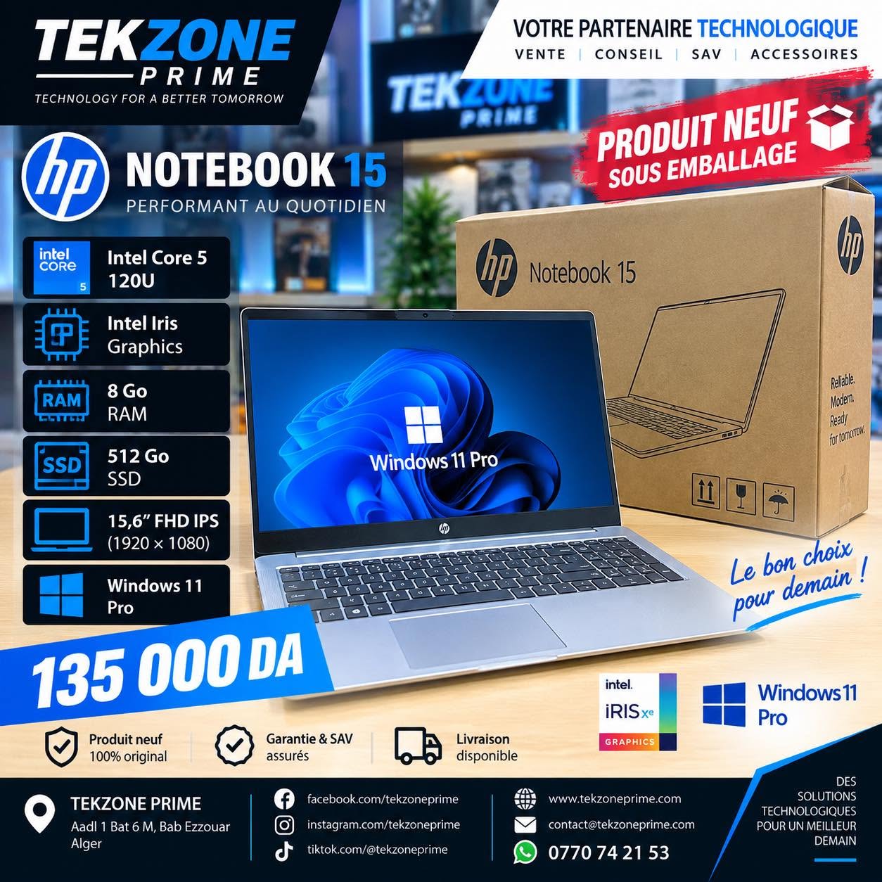 1 LAPTOP HP NOTEBOOK 15 CORE 5 120U 8GB 512SSD 15,6 FHD – Image 1