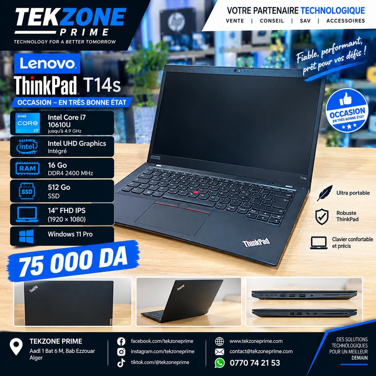 1 LAPTOP LENOVO THINKPAD T14S I7 10610U 16GB 512SSD 14" FHD – Image 1