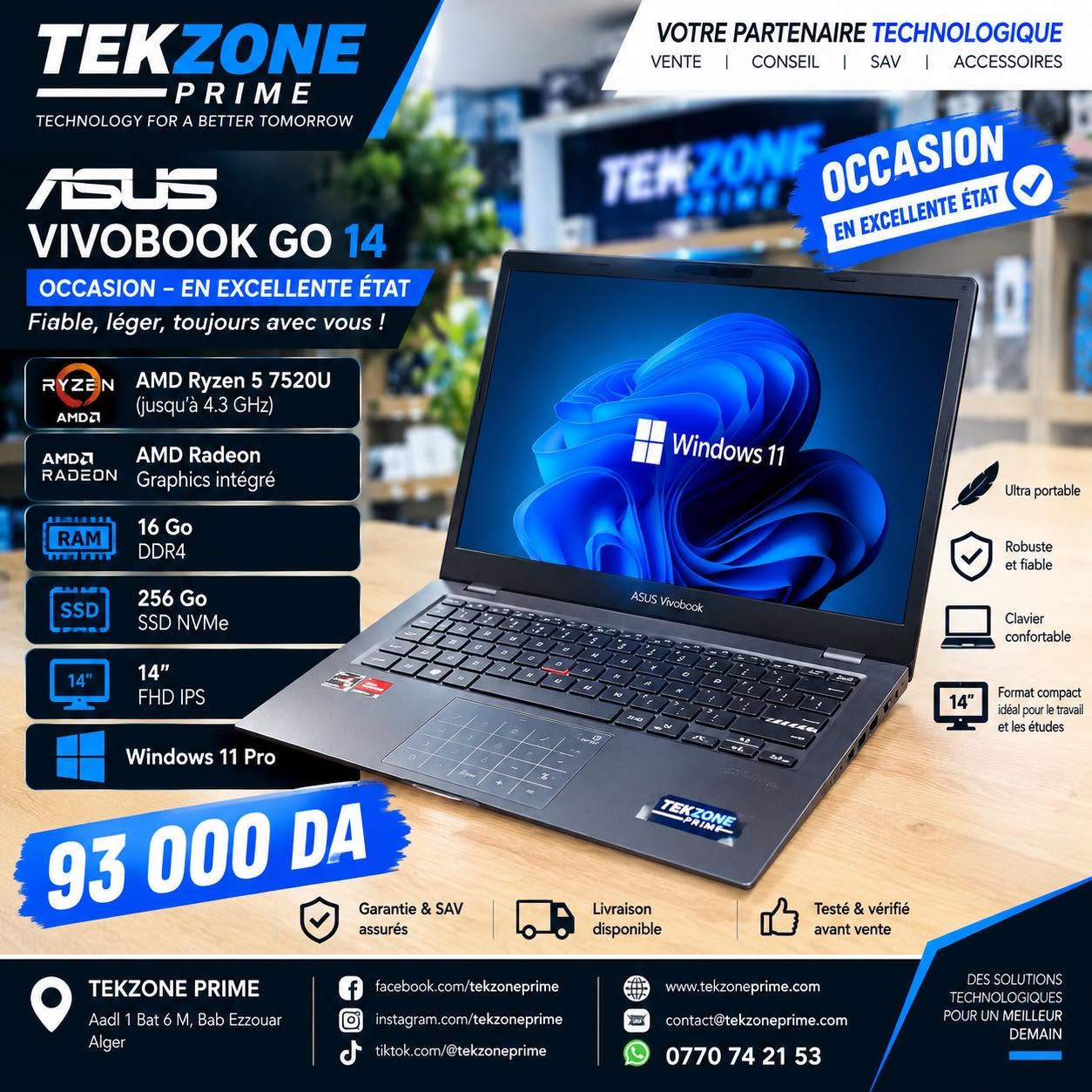 1 LAPTOP ASUS VIVOBOOK GO 14 RYZEN 5 7520U 16GB 256SSD 14" FHD – Image 1