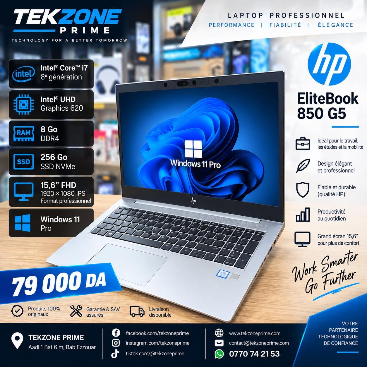 1 LAPTOP HP ELITEBOOK 850 G5 i7 8th 8GB 256GB SSD 15.6 FHD – Image 1